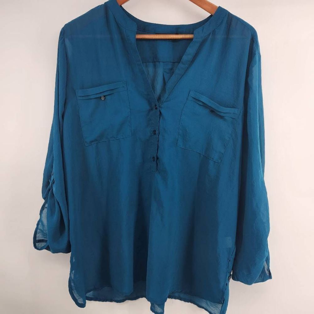 Apt. 9 Dark Teal Blue Dressy Blouse Polyester Women's XL
